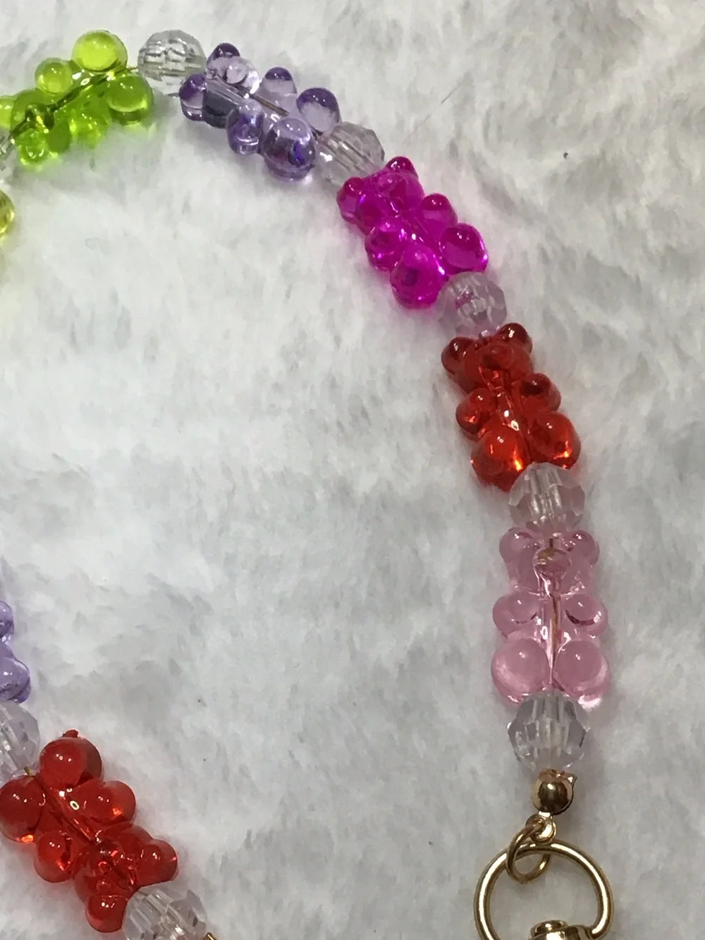 Kids Multicolor Gummy Bear Beaded Lanyard with Gold Clips